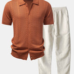 Ensemble — chemise boutonnée en maille jacquard torsadé & pantalon en lin à jambe droite