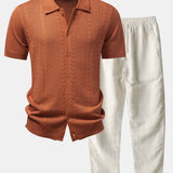 Ensemble — chemise boutonnée en maille jacquard torsadé & pantalon en lin à jambe droite