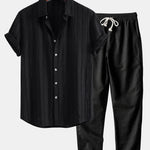 Ensemble Améline — chemise texturée rayée & pantalon en lin à jambe droite