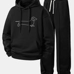 Ensemble — sweat à capuche coupe décontractée à imprimé teckel & pantalon de jogging à plis