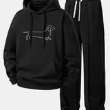 Ensemble — sweat à capuche coupe décontractée à imprimé teckel & pantalon de jogging à plis