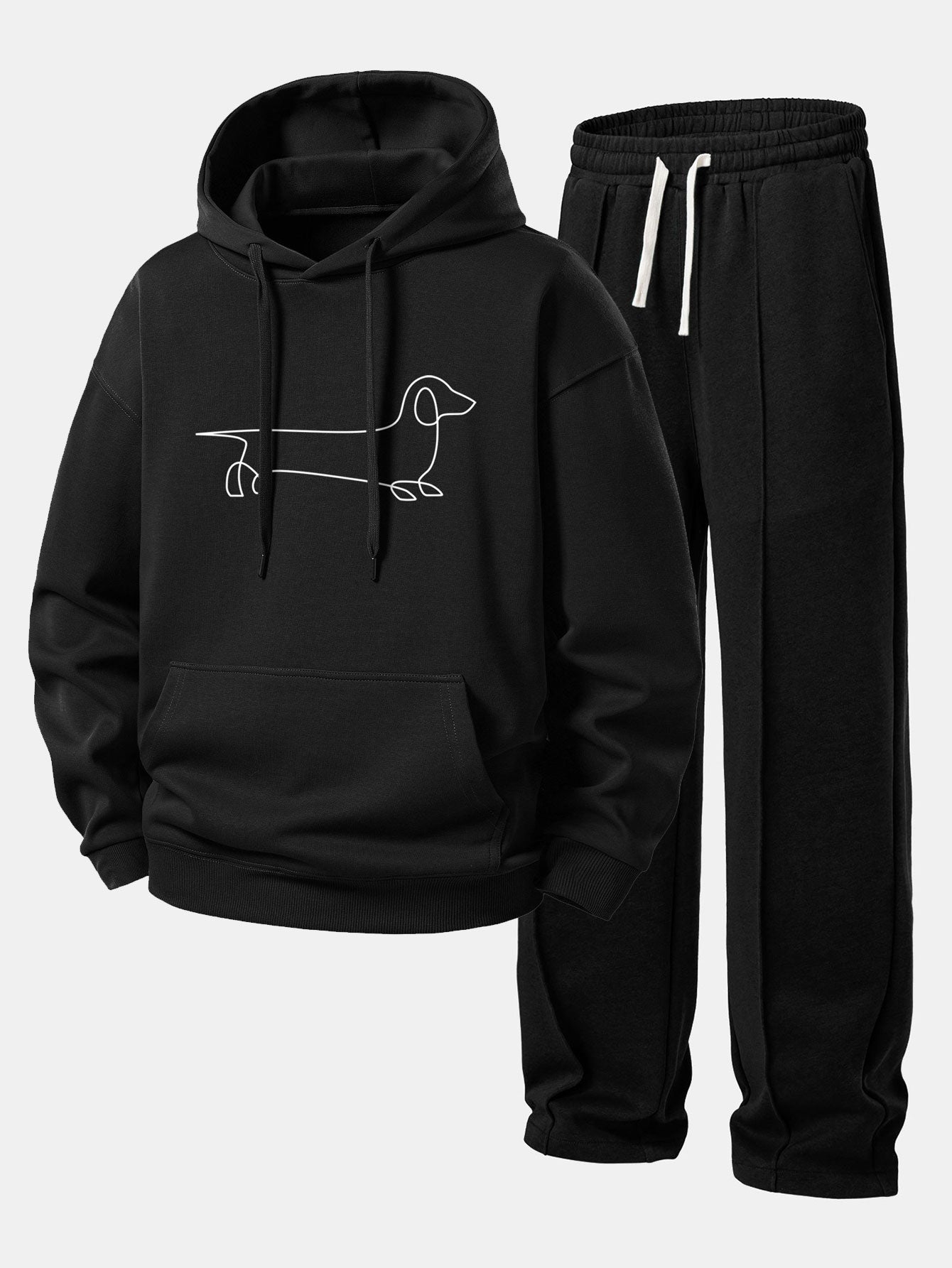 Ensemble — sweat à capuche coupe décontractée à imprimé teckel & pantalon de jogging à plis