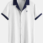 Ensemble — chemise froissée brodée de palmiers contrastants & short froissé à cordon