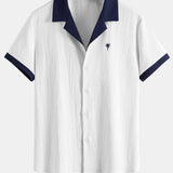 Ensemble — chemise froissée brodée de palmiers contrastants & short froissé à cordon