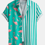 Ensemble — chemise à empiècements rayés et flamants roses & short de bain