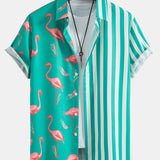 Ensemble — chemise à empiècements rayés et flamants roses & short de bain