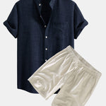 Ensemble Améline — chemise à col officier et manches courtes & short en lin à cordon