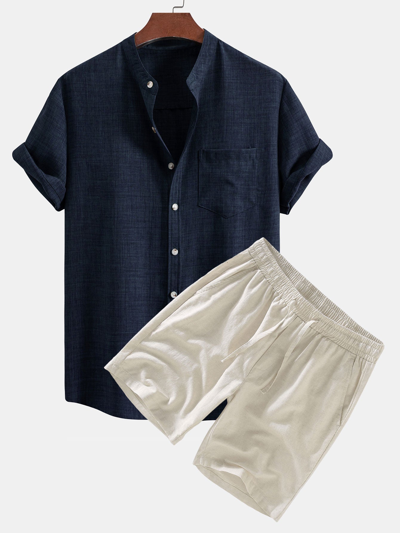 Ensemble Améline — chemise à col officier et manches courtes & short en lin à cordon