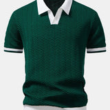 Ensemble — polo en maille texturée contrastante à col V & pantalon côtelé
