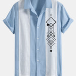 Améline — Chemise bowling patchwork en lin à imprimé losanges géométriques
