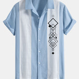 Améline — Chemise bowling patchwork en lin à imprimé losanges géométriques