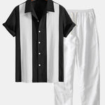 Ensemble — chemise bowling patchwork en lin & pantalon en lin à jambe droite