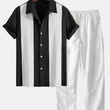 Ensemble — chemise bowling patchwork en lin & pantalon en lin à jambe droite