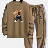 Ensemble — sweat à col rond coupe décontractée à imprimé ours & pantalon de jogging