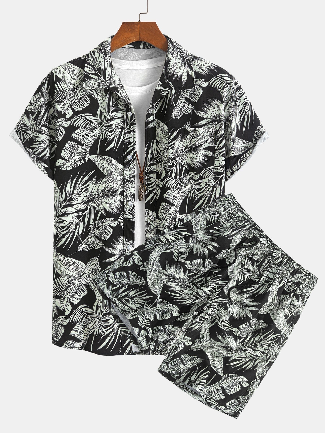 Ensemble Améline — chemise à imprimé plantes tropicales & short de bain à cordon