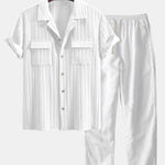 Ensemble — chemise texturée à col cubain et poche & pantalon en lin à jambe droite