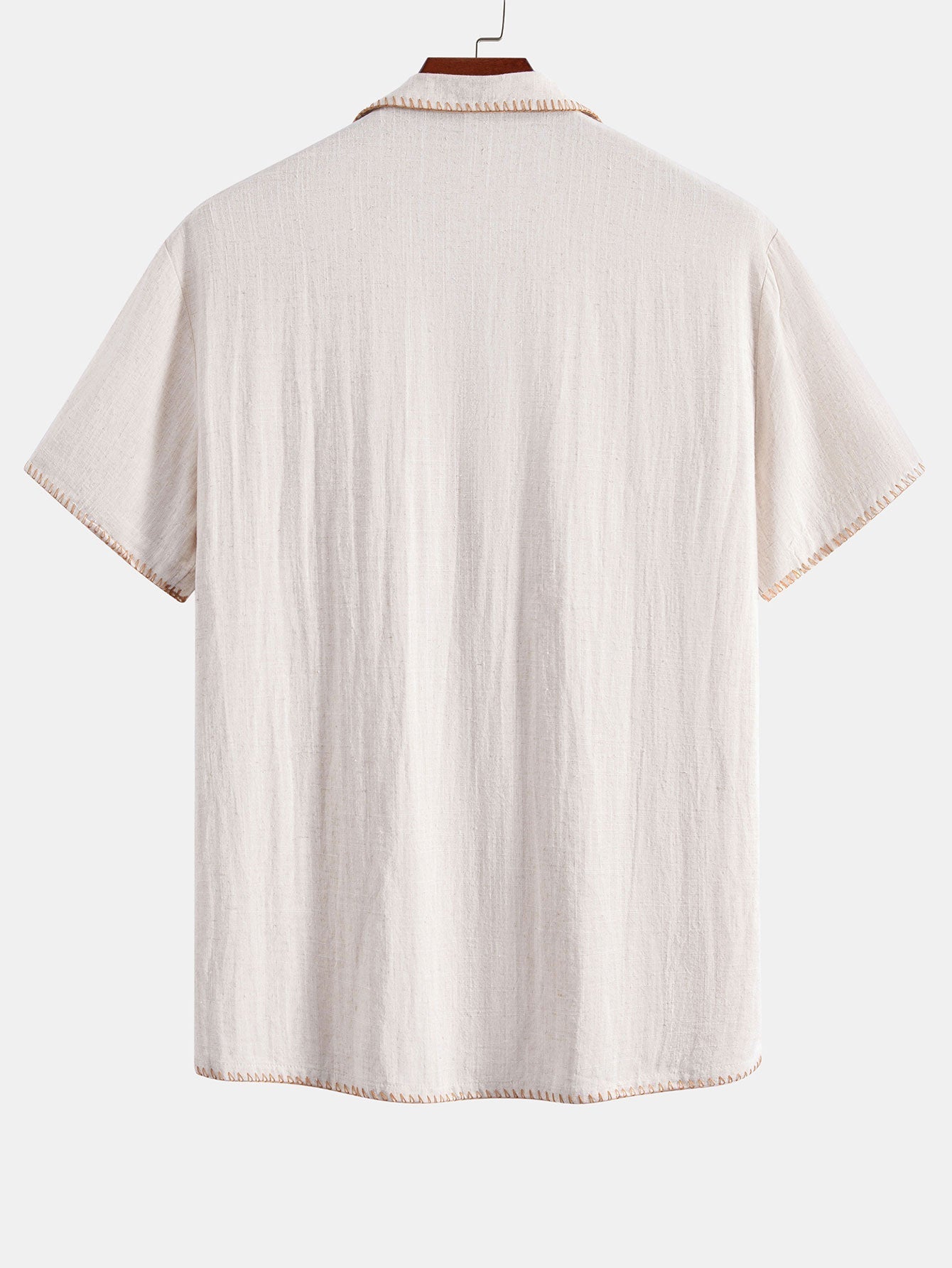 Chemise cubaine en lin et viscose à coutures contrastantes