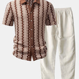 Ensemble — chemise jacquard à carreaux & pantalon en lin à jambe droite