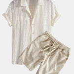 Ensemble — chemise cubaine texturée jacquard & short à cordon en lin et coton