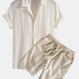 Ensemble — chemise cubaine texturée jacquard & short à cordon en lin et coton