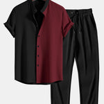 Ensemble — chemise côtelée bicolore à col officier coupe ajustée & pantalon côtelé