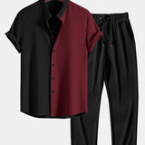 Ensemble — chemise côtelée bicolore à col officier coupe ajustée & pantalon côtelé