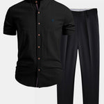 Ensemble — chemise en lin à col officier et manches courtes & pantalon fuselé coupe slim