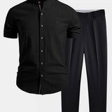 Ensemble — chemise en lin à col officier et manches courtes & pantalon fuselé coupe slim