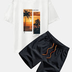 Ensemble — t-shirt oversize à imprimé paysage de palmiers et slogan & short de bain