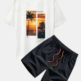 Ensemble — t-shirt oversize à imprimé paysage de palmiers et slogan & short de bain