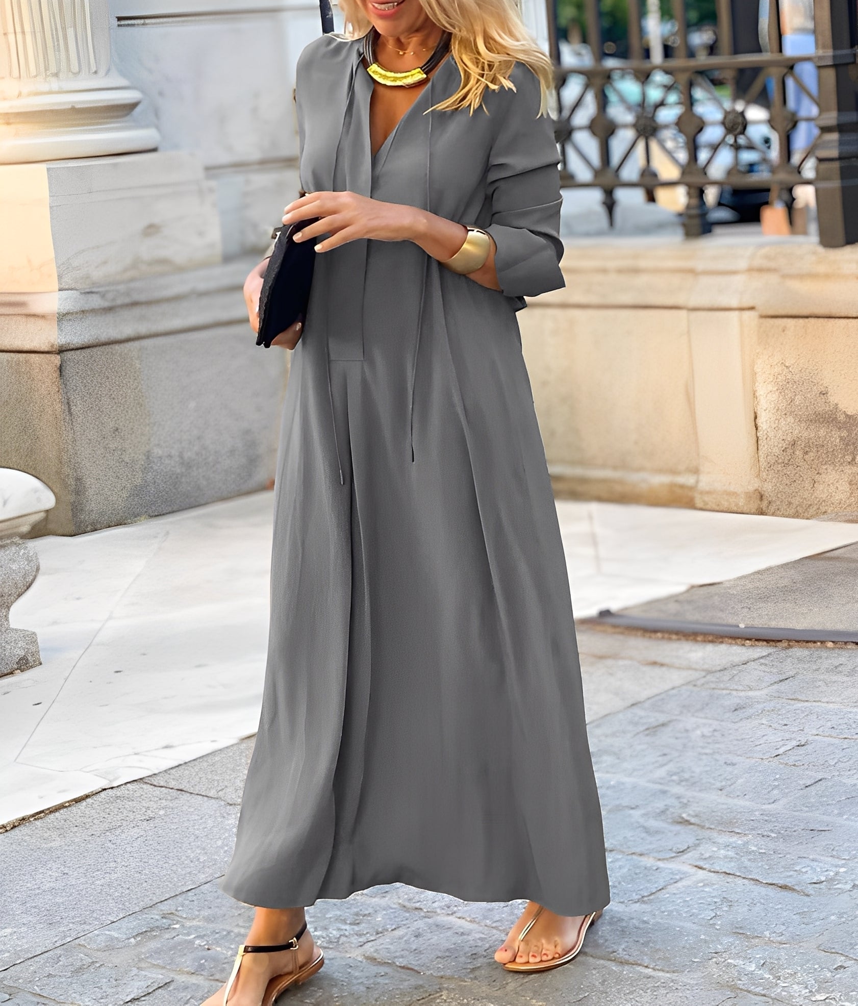 Christelle | Robe maxi décontractée Gris, photo studio