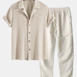 Ensemble — chemise cubaine texturée gaufrée & pantalon en lin à jambe droite