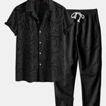 Ensemble Améline — chemise cubaine texturée jacquard & pantalon en lin à jambe droite