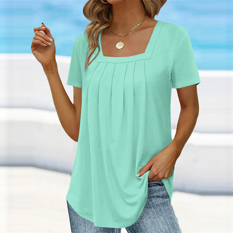 Apolline | Blouse fluide à encolure carrée Vert menthe, photo studio