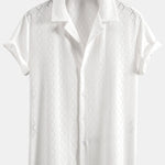 Ensemble — chemise cubaine texturée à losanges coupe ajustée & pantalon en lin à jambe droite