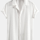 Ensemble — chemise cubaine texturée à losanges coupe ajustée & pantalon en lin à jambe droite