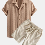Ensemble — chemise cubaine jacquard à damier floral & short à cordon en lin et coton