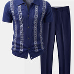 Ensemble Améline — chemise en maille géométrique & pantalon fuselé coupe slim
