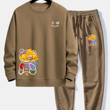 Ensemble — sweat à col rond coupe décontractée à imprimé ours graffiti & pantalon de jogging