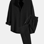 Ensemble Améline — chemise côtelée à col officier et manches longues coupe ajustée & pantalon côtelé