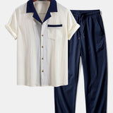 Ensemble — chemise cubaine texturée contrastante & pantalon à jambe droite