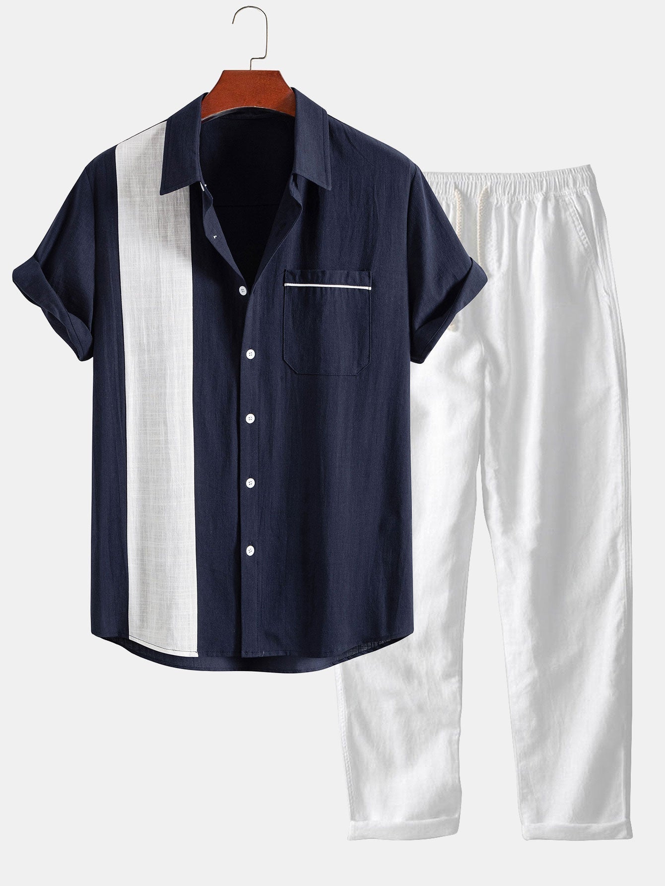 Ensemble — chemise en lin contrastant & pantalon en lin à jambe droite