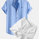 Ensemble — chemise en lin à manches courtes & short texturé froissé à cordon