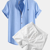 Ensemble — chemise en lin à manches courtes & short texturé froissé à cordon