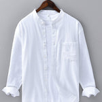 Chemise en lin et coton à col officier, manches longues et poche
