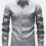 Chemise boutonnée en lin rayé à manches longues