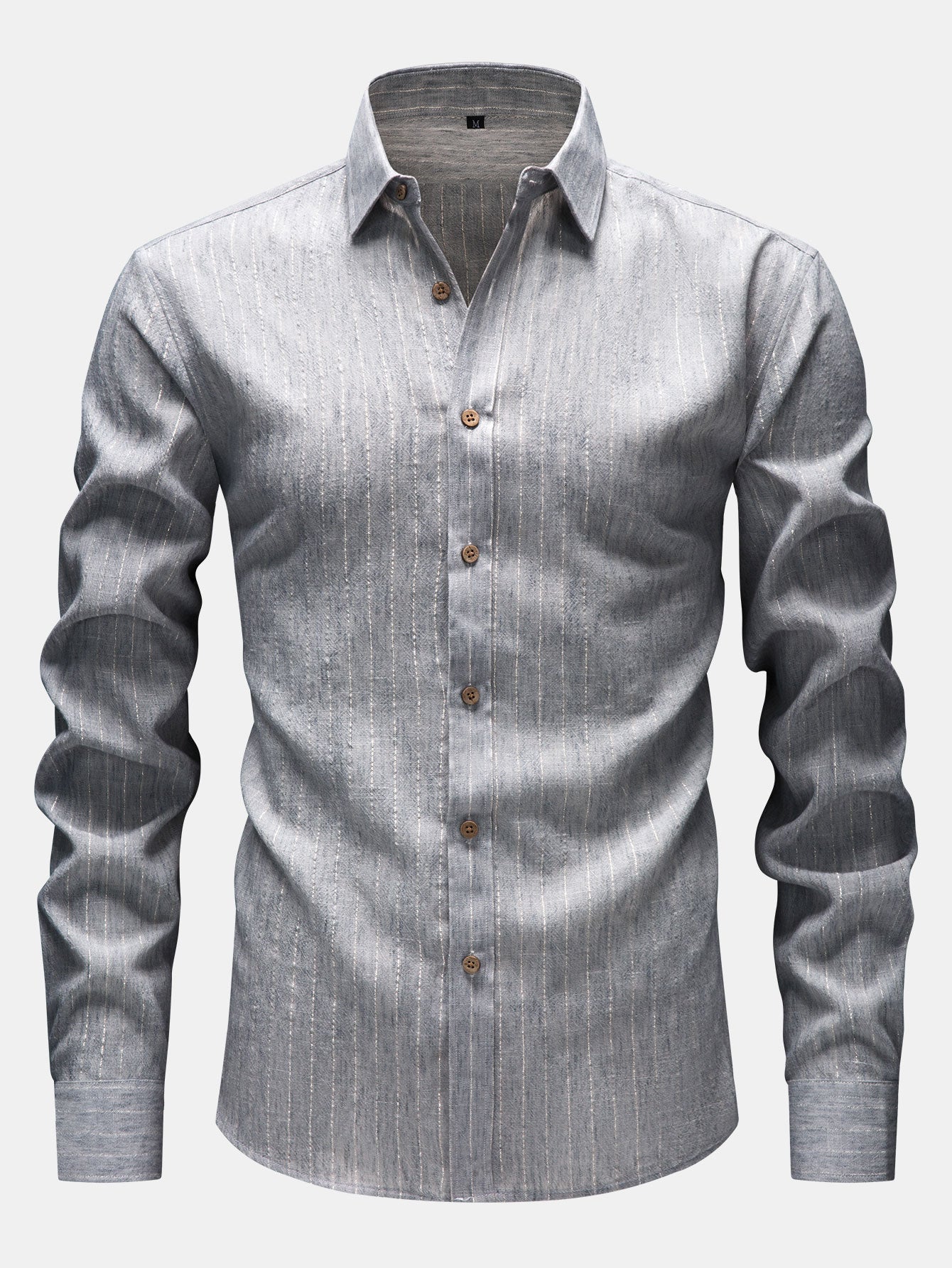 Chemise boutonnée en lin rayé à manches longues