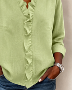 Huguette | Blouse raffinée à col V volanté