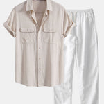 Ensemble — chemise utilitaire à poches en lin et viscose & pantalon en lin à jambe droite