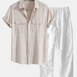 Ensemble — chemise utilitaire à poches en lin et viscose & pantalon en lin à jambe droite